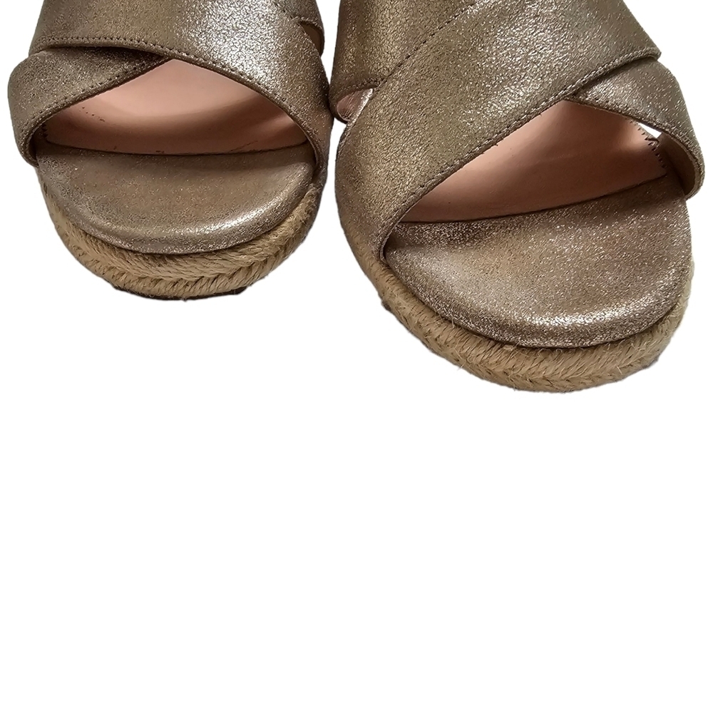 J. Crew Gold Pewter Jute Wedge Metallic Leather Sandals Strappy Shoes Size 10 - Picture 2 of 11